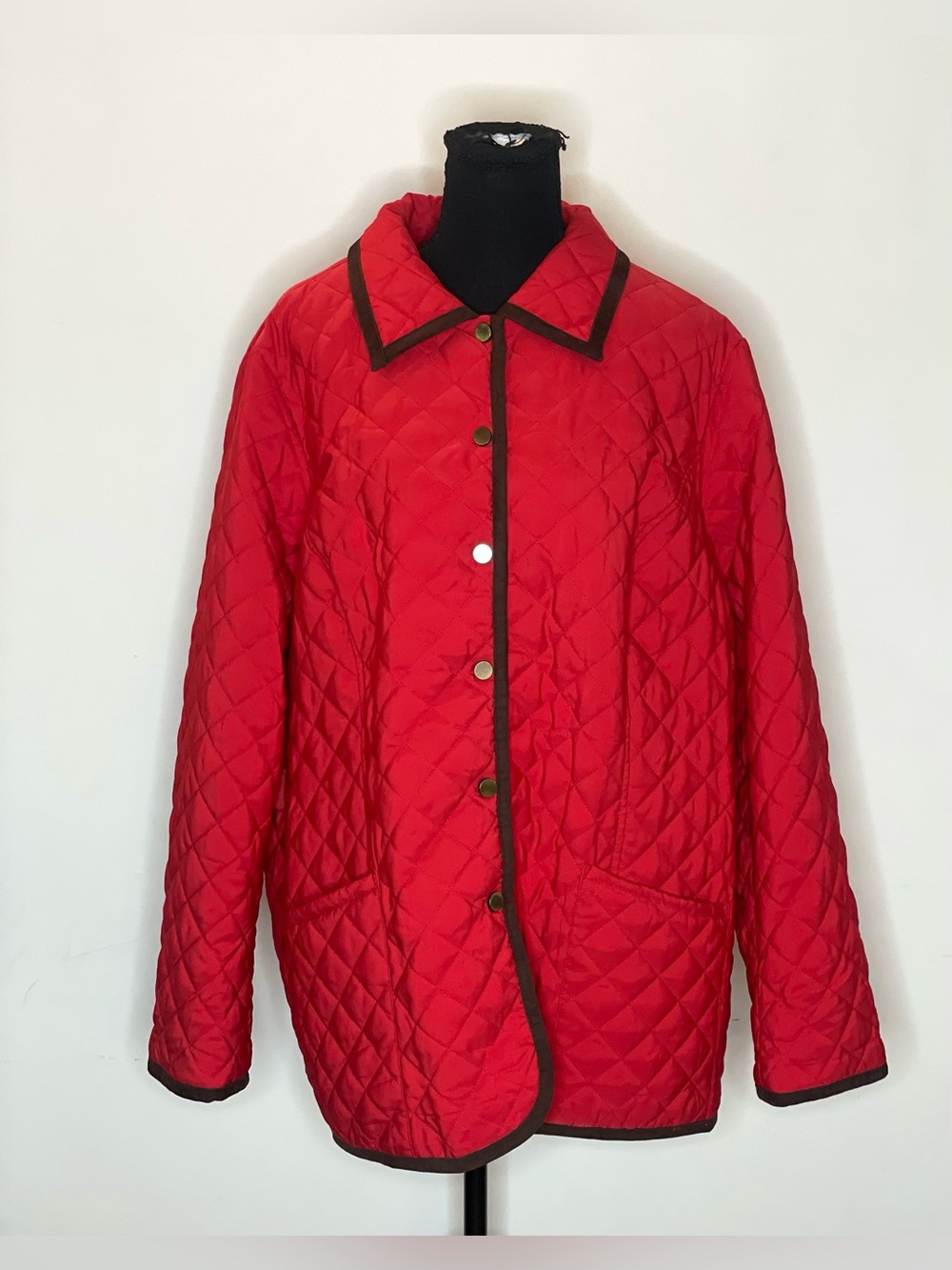 Joan Rivers Red Quilted Bomber Jacket with Dark Trim